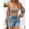imageMakeMeChic Womens Off The Shoulder Lantern Sleeve Crop Tops Ditsy Floral Boho Blouse ShirtMulticolor