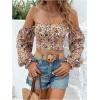 imageMakeMeChic Womens Off The Shoulder Lantern Sleeve Crop Tops Ditsy Floral Boho Blouse ShirtMulticolor