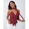 imageMakeMeChic Womens Polka Dots Halter Top V Neck Ruffle Backless Camisole with ScarfBurgundy
