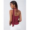 imageMakeMeChic Womens Polka Dots Halter Top V Neck Ruffle Backless Camisole with ScarfBurgundy
