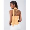 imageMakeMeChic Womens Polka Dots Halter Top V Neck Ruffle Backless Camisole with ScarfYellow