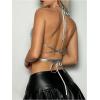 imageMakeMeChic Womens Sequin Fishnet Halter Tops Y2K Glitter Criss Cross Tie Back Crop Festival Rave TopSilver