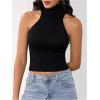 imageMakeMeChic Womens Sleeveless Turtleneck Sweater Top Crop Backless Mock Neck TopsBlack