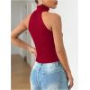 imageMakeMeChic Womens Sleeveless Turtleneck Sweater Top Crop Backless Mock Neck TopsRed