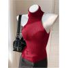 imageMakeMeChic Womens Sleeveless Turtleneck Sweater Top Crop Backless Mock Neck TopsRed