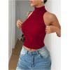 imageMakeMeChic Womens Sleeveless Turtleneck Sweater Top Crop Backless Mock Neck TopsRed