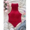 imageMakeMeChic Womens Sleeveless Turtleneck Sweater Top Crop Backless Mock Neck TopsRed Fuzzy