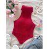 imageMakeMeChic Womens Sleeveless Turtleneck Sweater Top Crop Backless Mock Neck TopsRed Fuzzy