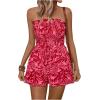 imageMakeMeChic Womens Strapless Romper Dress with Shorts Underneath Beach Vacation Summer Tube Top Floral JumpsuitFloral Red
