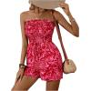 imageMakeMeChic Womens Strapless Romper Dress with Shorts Underneath Beach Vacation Summer Tube Top Floral JumpsuitFloral Red