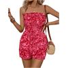 imageMakeMeChic Womens Strapless Romper Dress with Shorts Underneath Beach Vacation Summer Tube Top Floral JumpsuitFloral Red