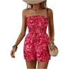 imageMakeMeChic Womens Strapless Romper Dress with Shorts Underneath Beach Vacation Summer Tube Top Floral JumpsuitFloral Red