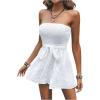 imageMakeMeChic Womens Strapless Romper Dress with Shorts Underneath Beach Vacation Summer Tube Top Floral JumpsuitSolid White