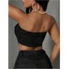 imageMakeMeChic Womens Strapless Shirred Denim Tube Tops Button Front Raw Trim Bandeau ShirtDark Grey