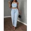 imageMakeMeChic Womens Strapless Shirred Denim Tube Tops Button Front Raw Trim Bandeau ShirtLight Wash