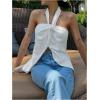 imageMakeMeChic Womens Summer Halter Tops Criss Cross Casual Sleeveless Tie Backless Textured ShirtWhite B