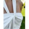 imageMakeMeChic Womens Summer Halter Tops Criss Cross Casual Sleeveless Tie Backless Textured ShirtWhite B