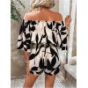 imageMakeMeChic Womens Summer Off Shoulder Rompers Tropical Print Half Sleeve Wide Leg Short JumpsuitBlack and White