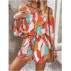 imageMakeMeChic Womens Summer Off Shoulder Rompers Tropical Print Half Sleeve Wide Leg Short JumpsuitMulticolor C