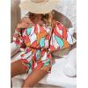 imageMakeMeChic Womens Summer Off Shoulder Rompers Tropical Print Half Sleeve Wide Leg Short JumpsuitMulticolor C