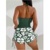 imageMakeMeChic Womens Tankini Set Halter Tummy Control Bathing Suit with Floral Boxer ShortsGreen