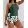 imageMakeMeChic Womens Tankini Set Halter Tummy Control Bathing Suit with Floral Boxer ShortsGreen