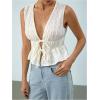 imageMakeMeChic Womens Tie Front Tank Top Bow Sleeveless Ruffle Hem Crop Going Out TopsApricot