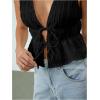 imageMakeMeChic Womens Tie Front Tank Top Bow Sleeveless Ruffle Hem Crop Going Out TopsBlack
