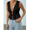 imageMakeMeChic Womens Tie Front Tank Top Bow Sleeveless Ruffle Hem Crop Going Out TopsBlack