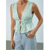 imageMakeMeChic Womens Tie Front Tank Top Bow Sleeveless Ruffle Hem Crop Going Out TopsBlue