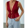 imageMakeMeChic Womens Tie Front Tank Top Bow Sleeveless Ruffle Hem Crop Going Out TopsBurgundy