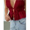 imageMakeMeChic Womens Tie Front Tank Top Bow Sleeveless Ruffle Hem Crop Going Out TopsBurgundy