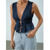 imageMakeMeChic Womens Tie Front Tank Top Bow Sleeveless Ruffle Hem Crop Going Out TopsDark Blue