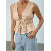 imageMakeMeChic Womens Tie Front Tank Top Bow Sleeveless Ruffle Hem Crop Going Out TopsKhaki