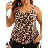 imageMakeMeChic Womens 2 Piece Tankini Sets Plus Size Leopard Print Ruched Beach SwimsuitMulticolor