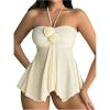 imageMakeMeChic Womens 3D Flower Tankini Swimsuits Set Textured Halter Ruffle Hem 2 Piece Bathing SuitsBeige