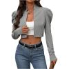 imageMakeMeChic Womens Business Casual Blazers Long Puff Sleeve Open Front Work Office Cropped Blazer Suit JacketGrey