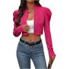 imageMakeMeChic Womens Business Casual Blazers Long Puff Sleeve Open Front Work Office Cropped Blazer Suit JacketHot Pink