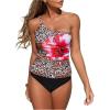 imageMakeMeChic Womens Cheetah Print Tankini Bathing Suits Floral One Shoulder Ruched Tummy Control SwimsuitMulticolor