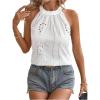 imageMakeMeChic Womens Eyelet Embroidery Lace Trim Sleeveless Halter Blouse Summer Shirt TopsWhite