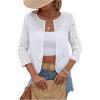 imageMakeMeChic Womens Eyelet Embroidery Open Front Cardigan Hollow Out 34 Length Sleeve Jacket White Large