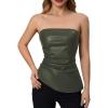 imageMakeMeChic Womens Faux Leather Strapless Tube Tops Asymmetrical Ruched Backless Corset Crop Going Out TopsArmy Green