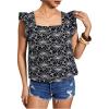 imageMakeMeChic Womens Floral Print Blouse Flutter Sleeve Ruffle Square Neck Summer Boho ShirtBlack