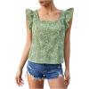 imageMakeMeChic Womens Floral Print Blouse Flutter Sleeve Ruffle Square Neck Summer Boho ShirtGreen a