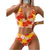 imageMakeMeChic Womens Floral Tankini Set Halter Ring Tie Backless Bathing Suit SwimsuitsOrange