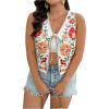 imageMakeMeChic Womens Floral V Neck Tank Top Sleeveless Tie Front Boho VestPlus White