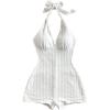 imageMakeMeChic Womens Halter Short Rompers Summer One Piece Jumpsuits Backless ShapewearWhite