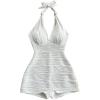 imageMakeMeChic Womens Halter Short Rompers Summer One Piece Jumpsuits Backless ShapewearWhite Solid
