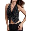 imageMakeMeChic Womens Halter Top Sleeveless Twist Front Going Out Tops Summer ShirtPolka Dots Black