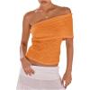 imageMakeMeChic Womens Lace Off The Shoulder Tank Ruched Sleeveless Fitted Going Out Crop TopsOrange